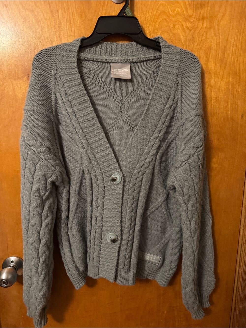 Taylor Swift TTPD Light Gray Cable Knit Button Cardigan